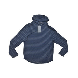 NEW VRST Men Striped Lightweight Hoodie Athletic Fit Long Sleeve Navy Blue Sz S